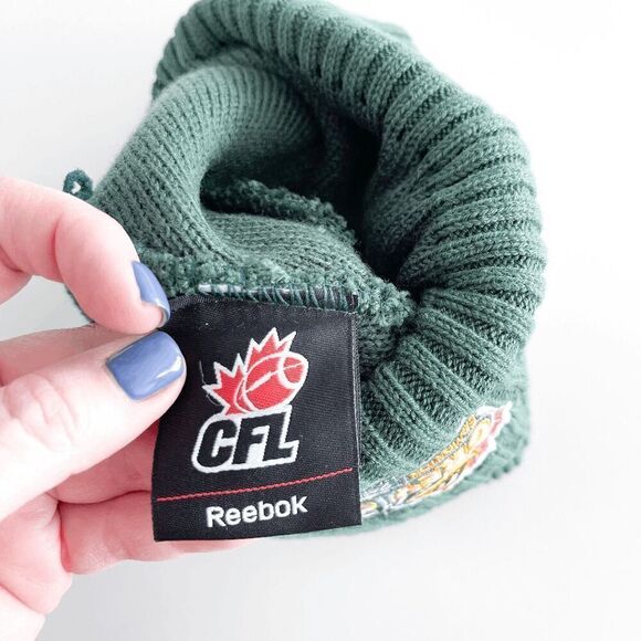 Reebok Unisex CFL Grey Cup Ribbed Cuff Classic Beanie Hat Green One Size - Picture 2 of 6